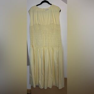 Mare Mare X Anthropologie Smocked Drop Waist Midi Dress 2XL in Canary NWT